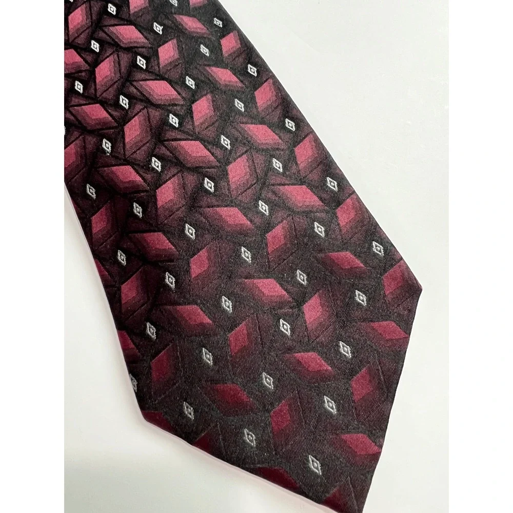 J. Ferrar Necktie‎ Mens OS Burgundy Geometric Silk Blend Formal Business A20